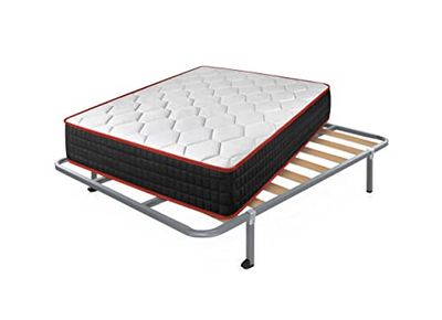 Cama express Colchón Viscoelástico Cool Viscofresh + Somier Hades con 4 Cuadradas Patas 25 cm, Medida : 120 x 200 cm