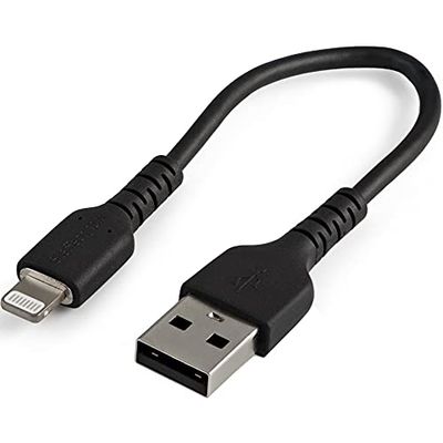 StarTech.com 15 cm (6 tum) hållbar svart USB-A till Lightning-kabel - kraftig robust Aramidfiber USB typ A till Lightningsladdare/Sync-strömsladd - Apple MFi-certifierad iPad/iPhone 12 (RUSBLTMM15