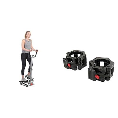 Sunny Health & Health Twister Stepper Machine, Height Adjustable Stepper, Stairs Step Exercise + Locking Collar Clamps with Quick Release for Olympic Barbells for Pro Training