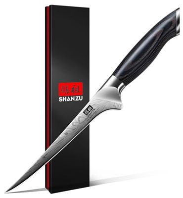 SHAN ZU Filleting Knife in Powder Steel, Japanese Kitchen Boning Knives 18cm Professional High Carbon Fish Fillet Knives, Ultra Sharp Fish Cooking Knives with Ergonomic Full Tang Pakkawood Handle
