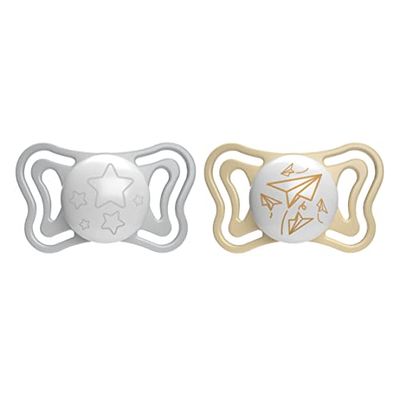 Chicco PhysioForma Light Chupete 6-16 Meses, Chupetes Recién Nacido con Pezón Suave de Silicona, Ayuda a la Respiración Fisiológica y Favorece Desarrollo Correcto de la Boca, Brilla en la noche, 2 pz