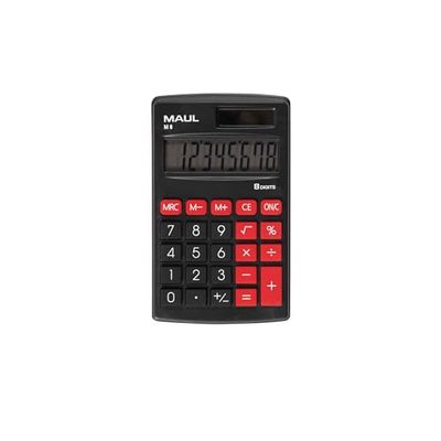 Maul Kalkylator M8, Räknare Med Stor 8-Siffrig Display, Standardfunktioner För Kontor, Hem, Skola, Funktionstangenter i Färger, Soldator Med Batterianvändning i Mörkret, Svart