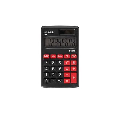 MAUL Calculatrice de Poche M 8 | Calculatrice avec Grand Affichage à 8 Chiffres | Fonctions Standard pour Le Bureau, l'université et l'école | Alimentation Solaire et à Pile | Noir