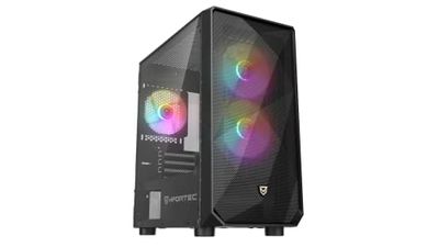 Nfortec - DYS Case PC Gaming Mini Towe (MATX), 3x ventole ARGB da 120 mm, parte anteriore in rete, lato in cristallo templato, nero