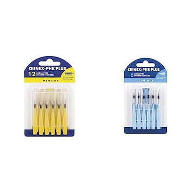 CRINEX - Phb Plus Mini Gf - Brossette Dentaire - Fibres en Tynex - Jaune - 12 Brossettes par Unité & Phb Plus Conique - Brossette Dentaire - Fibres en Tynex - Bleu - 6 Brossettes par Unité