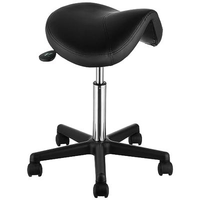 VEVOR Tabouret de Bureau Charge 181 kg Tabouret à Roulettes Rotation à 360° Hauteur Réglable 51-71 cm Tabouret de Selle Ergonomique Coussin Épais 39x45x6 cm Surface en PU pour Salon Bureau Clinique