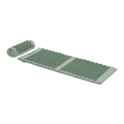 TREXO Grand tapis d'acupression avec coussin vert 110 x 44 x 2 cm avec coussin 38 x 15 cm avec housse en coton et éponge 18D - Pics en PVC résistants à l'abrasion - Soulage les tensions musculaires