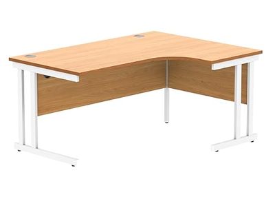 Office Hippo Essentials d'angle Droit pour Ordinateur à Domicile, Bureau Radial avec Gestion des Ports de câbles, Cadre Blanc, hêtre norvégien, 160 x 120 cm, 160 x 120 x 73 cm