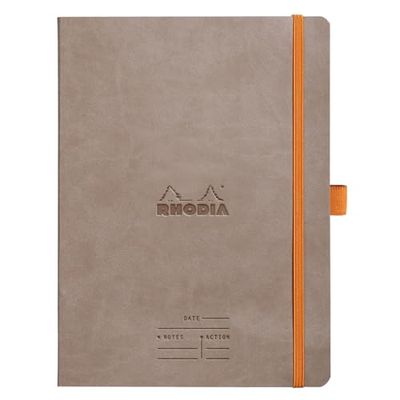 RHODIA 117784C - Taupe Meeting Soft Notebook - A5+ - Pre-Printed Date/Notes/Action - 160 Detachable Pages - 90G Clairefontaine Paper - Bookmark, Pencil Holder - Faux Leather Cover - Rhodiarama