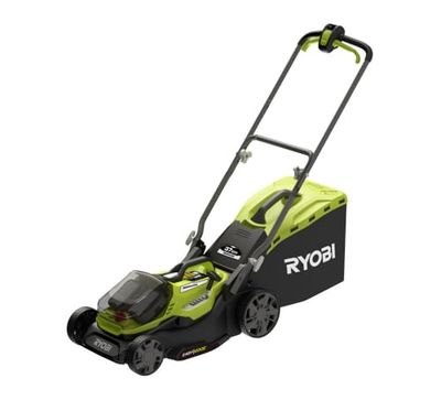 RYOBI Tondeuse Brushless sans Fil 18V One+ RY18LMX37A-150 – Largeur Ø37cm, 1 Batterie 5.0Ah + Chargeur, Mulching ou Ramasse, Bac Semi-Rigide 45L, Réglage Centralisé, Idéale 300-400m²