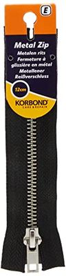 Korbond Fecho de correr de metal preto de 12 cm, ideal para costura, alfaiataria, artesanato de almofadas ou roupas de vestir