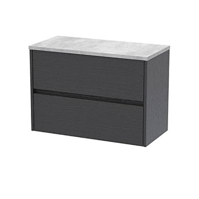 Hudson Reed HAV2206LBG Havana Modern Bathroom Wall Hung 2 Drawer Countertop Unit & Laminate Worktop, 800mm, Woodgrain Graphite Grey/Bellato Grey