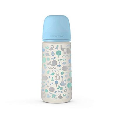 Suavinex, Biberon avec tétine anatomique en silicone à débit dense pour bébé +6 mois, bleu, 360 millilitres