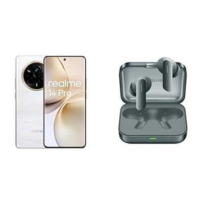 realme 14 Pro 5G 8+256GB,Cool Sensitive Color Changing Design, 5260mAh Battery, IP69,White Amazon Version +Air 7 Green,No Adapter