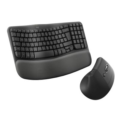 Logitech Wave Keys & Lift Vertical Mouse - Ergonomic Bundle — Wireless Keyboard with Cushioned Palm Rest & Vertical Wireless Mouse - Easy-Switch, Bluetooth, for Multi-OS, Windows/Mac - Graphite