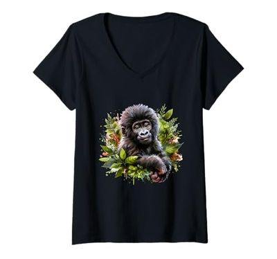 Donna Cute Baby Gorilla Uomini Donne Bambini Maglietta con Collo a V