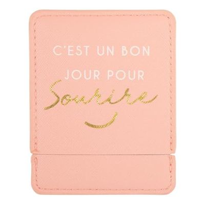 DRAEGER PARIS 1886 - Miroir de Poche avec Étui Rose - Motif C'est Un Bon Jour pour Sourire - Accessoire de Maquillage Portable 9x7cm - idée Cadeau pour Anniversaire & Noël - Style Féminin Tendance