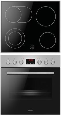 Amica ACHE 9335 E - Juego de cocina con recirculación/horno con placa de cocción y marco de acero inoxidable/temporizador/limpieza de vapor de agua