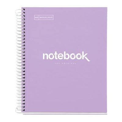 Miquelrius - A5 Notebook Emotions, 80 Sheets 90 g/m², Dotted Ruled (Dots), 1 Colour Strip, Microperforated Spiral, Extra Rigid Cover, 2 Drills, Lavender