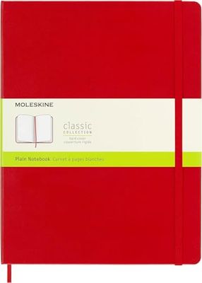 Moleskine - Cuaderno Clásico con Hojas Lisas, Tapa Dura y Cierre Elástico, Color Rojo Escarlata, Tamaño Extra Grande 19 x 25 cm, 192 Hojas