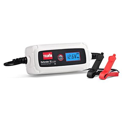 Telwin 807607 Defender 12 Cargador y Mantenedor Electronico para Baterias de 6/12V, Pantalla LCD