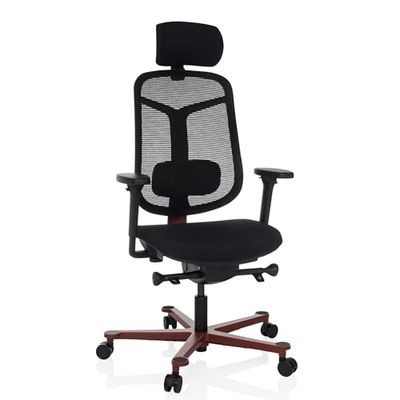 hjh OFFICE Chaise de Bureau Ergonomique Bicolore High Chaise pivotante avec Soutien Lombaire réglable, Assise inclinable et réglable en Profondeur, Noir/Rouge