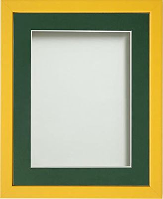 Frame Company Jellybean Range Mustard Yellow Wooden 9x7 inch Picture Photo Frame with Bottle Green Mount for Image 6x4 inch * Choice of Colours & Sizes* Fitted with Perspex