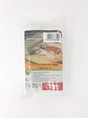 Reber Rotoli Goffrati 6615A per sottovuoto, 15x600 cm, 105 micron, anti-UV, 2 rotoli, trasparente