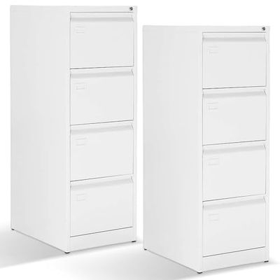 m-office Opbergmap van metaal, wit, met 4 laden en slot, efficiënte opslag voor DIN A4 en folio, ladekast 132 x 46 x 62 cm (2 stuks)