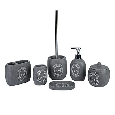 axentia Bath Juego de Accesorios para Baño, Acero Inoxidable, Cromo, plástico, poliresina, Gris, 6 Piezas