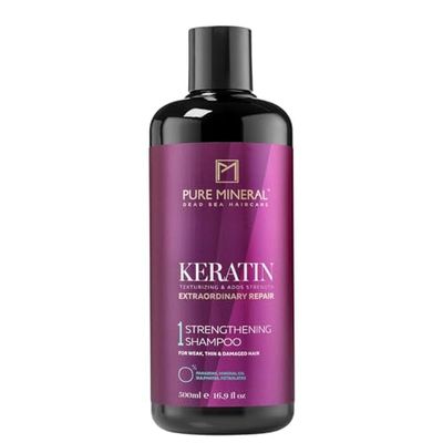 Pure Mineral - Keratin Shampoo for Smooth & Shiny Hair - Repairing, Nourishing, Anti-Frizz - Silicone-Free, Sulfate-Free, Paraben-Free - 500ml