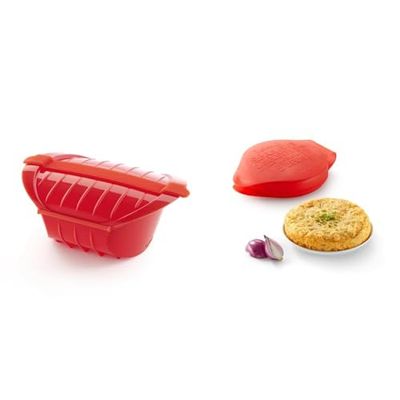 Lékué - Estuche hondo de vapor XL, capacidad de 1000 ml, color rojo, para 3-4 personas & Spanish Omelette - Molde para tortilla española, color rojo