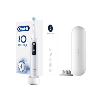 Oral-B iO 6S White Brosse à dents électrique, 1 brosse à dents électrique, 1 étui de voyage