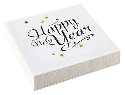 amscan 9902272 Lot de 20 serviettes Wishes Blanc/noir/doré 33 x 33 cm