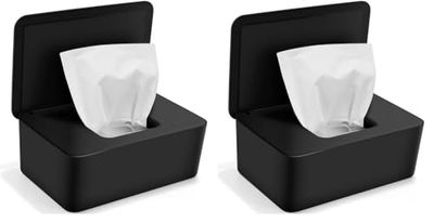 Boîte de Lingettes Humides Noir, Cheerhom Distributeur de Lingettes Humides pour Bébé, Boîte pour Papier Toilette Humide, Boîte de Lingettes Humides avec Couvercle (Lot de 2)