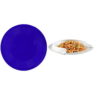 Performance Health Dycem Non Slip Round Pad 14 cm, Blue & Eating Utensils & Homecraft Surround Incurve Plate, Dinning Aid Non Slip Plate Guard for Elderly, Disabled and Handicapped Individuals