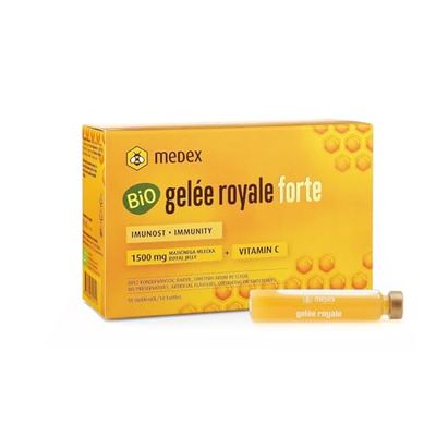 Medex Organic Gelée Royale FORTE, Pappa Reale biologica, Extra Forte con 1500 mg di Pappa Reale, Liquido in fiale, Facile da aprire, con Vitamina C Naturale, 10x9 ml