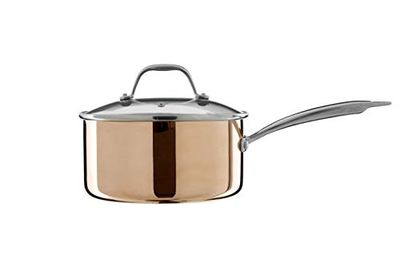 Premier Housewares Minerva Saucepan Copper Cooking Pots And Pans Sets Non Stick Kitchen Glass Stainless Steel Cookware Pasta Saucepan Pan Set 39cm