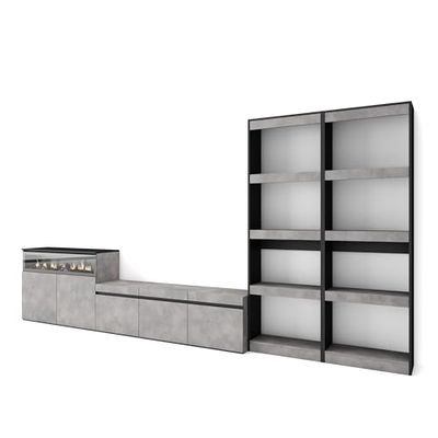 Skraut Home | Ensemble Meuble TV | Meuble Salon Complet | 370x186x35cm | pour Les TV jusqu'à 65" | Cheminée électrique | Style Moderne | Ciment