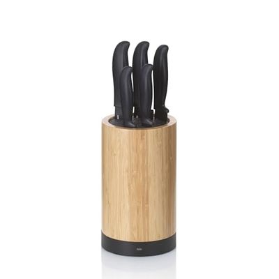 kela Bloc à couteaux Acida, Ø 13 cm, bambou, noir, avec 5 couteaux en acier à couteaux antiadhésifs, manche en PP, 11283
