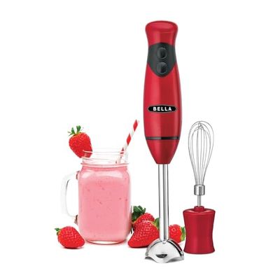 BELLA Frullatore a Immersione, Mixer Portatile Compatto con Accessorio Frusta per Succhi, Frullati, Cibo per Bambini e Smoothie, Senza BPA, Acciaio Inossidabile, Rosso, Frullatore a Immersione