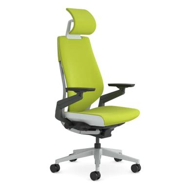 Steelcase Gesture, chaise de bureau ergonomique avec accotoirs à 360°, soutien lombaire 3D Live Back et têtière réglable Vert citrine