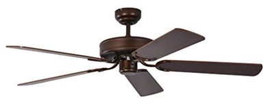 Potkuri, plafondventilator zonder verlichting, behuizing antiek brons, omkeerbare vleugels mahonie of mahonie met rotaninzet, 132 cm, voor ruimtes tot 25 m²