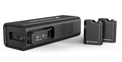 Sennheiser Profiel Wireless 2,4 GHz twee-kanaals draadloos systeem met microfoon en handmicrofoon, met ontvanger, twee clip-microfoons, multifunctionele oplaadcase en draagtas