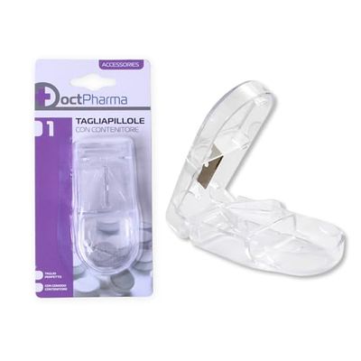 Doctpharma Pillensnijder met houder, tabletverdeler met lemmet, perfecte snit, voor ouderen en kinderen, 1 stuk