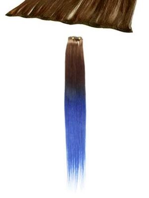 I&K Clip In Human Hair Extensions - Quick Length Piece T6/Blue-Medium Brown with Blue Dip Dye 18 inch