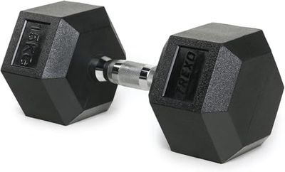 TREXO Hexagon halters, 15 kg, hex korte halters met duurzaam rubber bekleed gietijzer voor krachttraining met ergonomische verchroomde handgreep, gewichten, training, thuis, halters voor mannen en