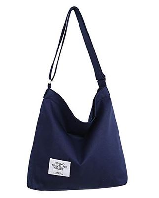 Covelin Women's Retro Large Size Canvas Shoulder Bag Hobo Crossbody Handbag Casual Tote, Navy Blue, One Size