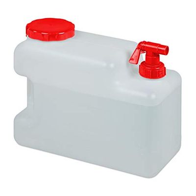 Relaxdays Bidón de Agua con Grifo, Tapa de Rosca Ancha, Accesorio de Camping, 12L, Sin BPA, Blanco & Rojo, 1 Ud.