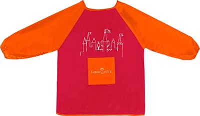 Faber-Castell 201204 - Tablier de peinture enfant, taille 110 cm, rouge/orange, blouse de peinture pour protéger les vêtements
